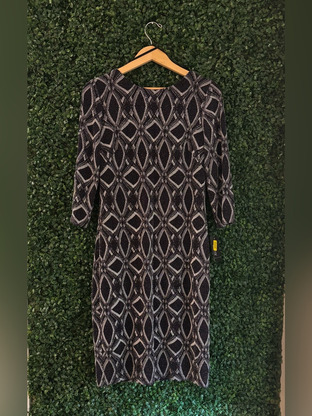 NWT Sz 14 Ignite Evenings Black Ivory Metallic Geometric Cocktail Dress